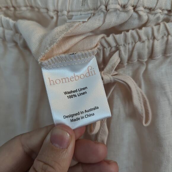 Homebodii Light Blush Pink Washed Linen Drawstring Sleep Shorts Size Small - Picture 5 of 6